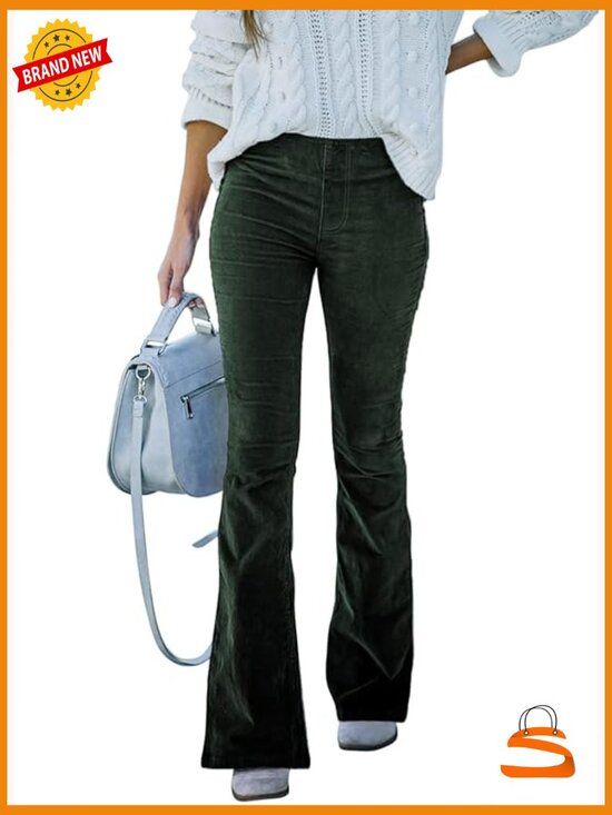 Pants - Corduroy Flare Pants Elastic Waist Bell Bottom Trousers Fall
